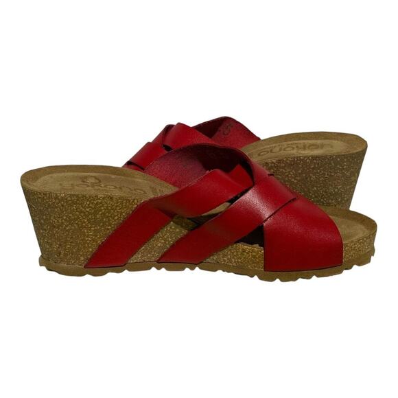 Yokono Red Genuine Leather Crisscross Slide Sandals Women's Size 6.5 Spain - Picture 6 of 7